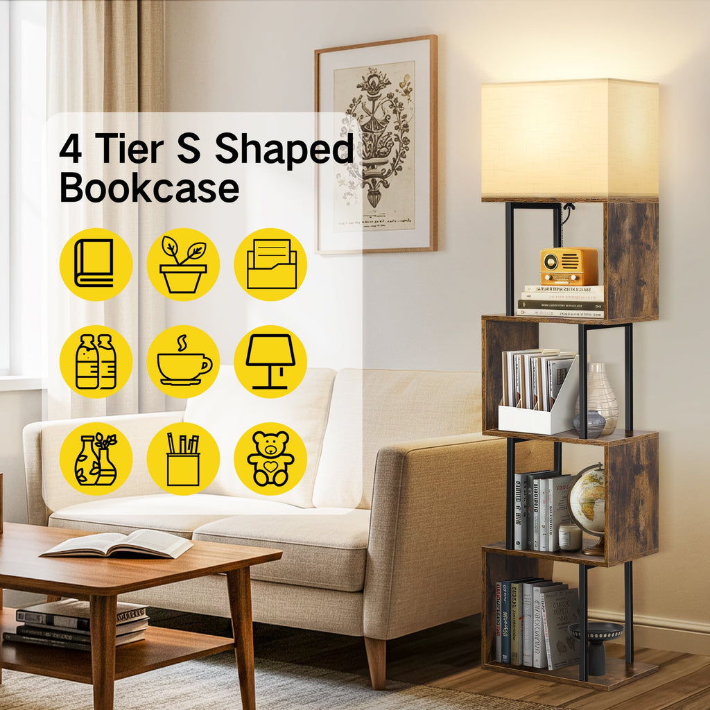 Cozylumi™ LIFE Floor Lamp with Shelves & Remote, 4-Tier Dimmable S Shape Standing Lamp