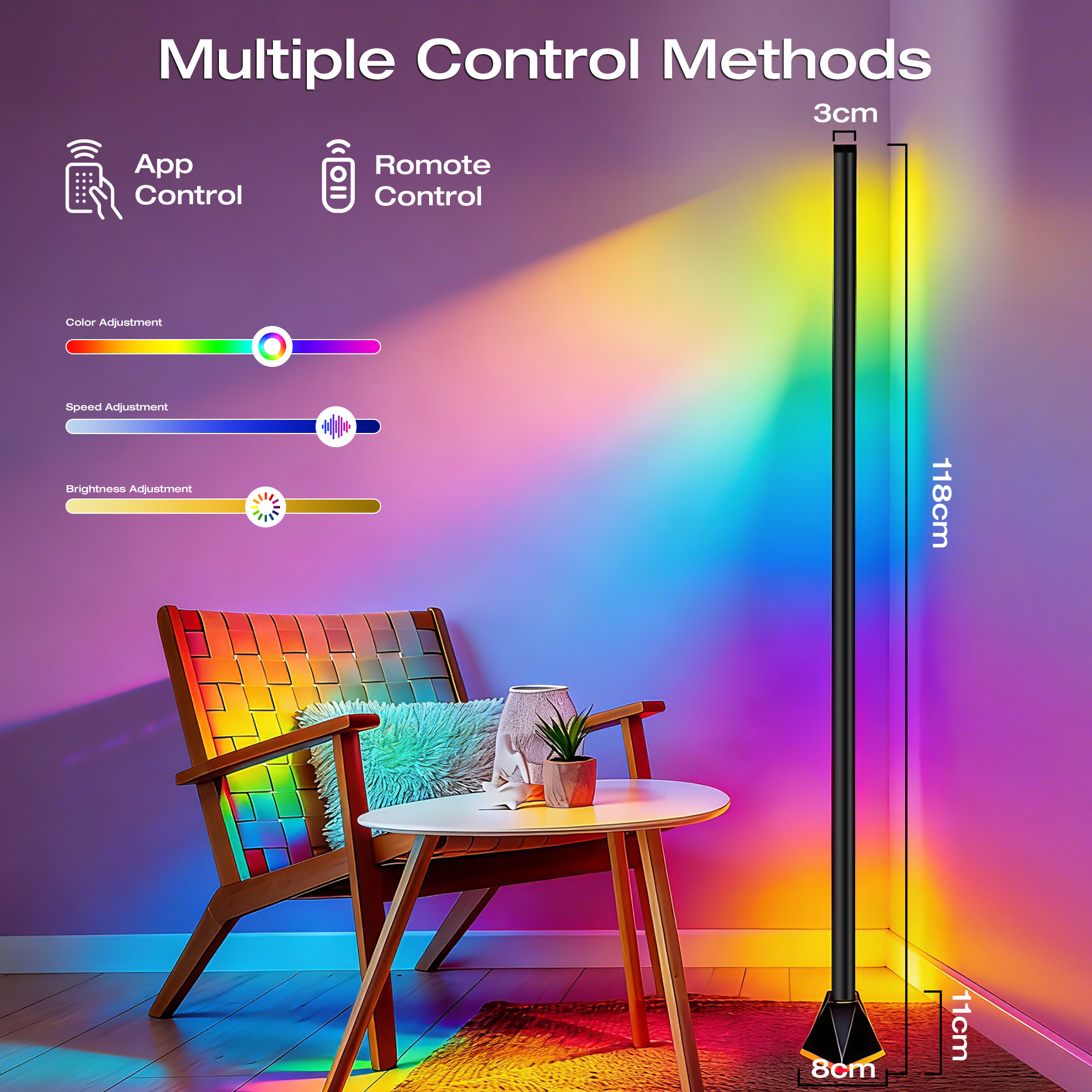 Cozylumi™ Alichome LED Corner Floor Lamp, with App & Remote Control, Smart RGB 16M