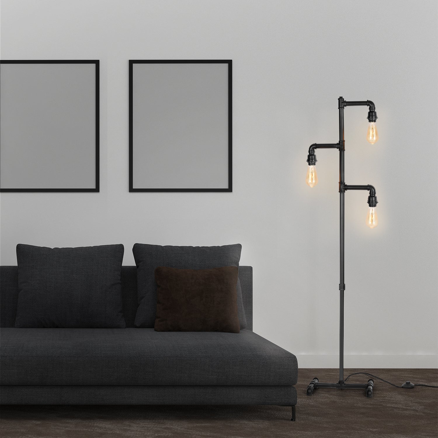 Cozylumi™ Industrial Tree Floor Lamp with 3 Adjustable Rotating Lights, E26 Edison Bulb