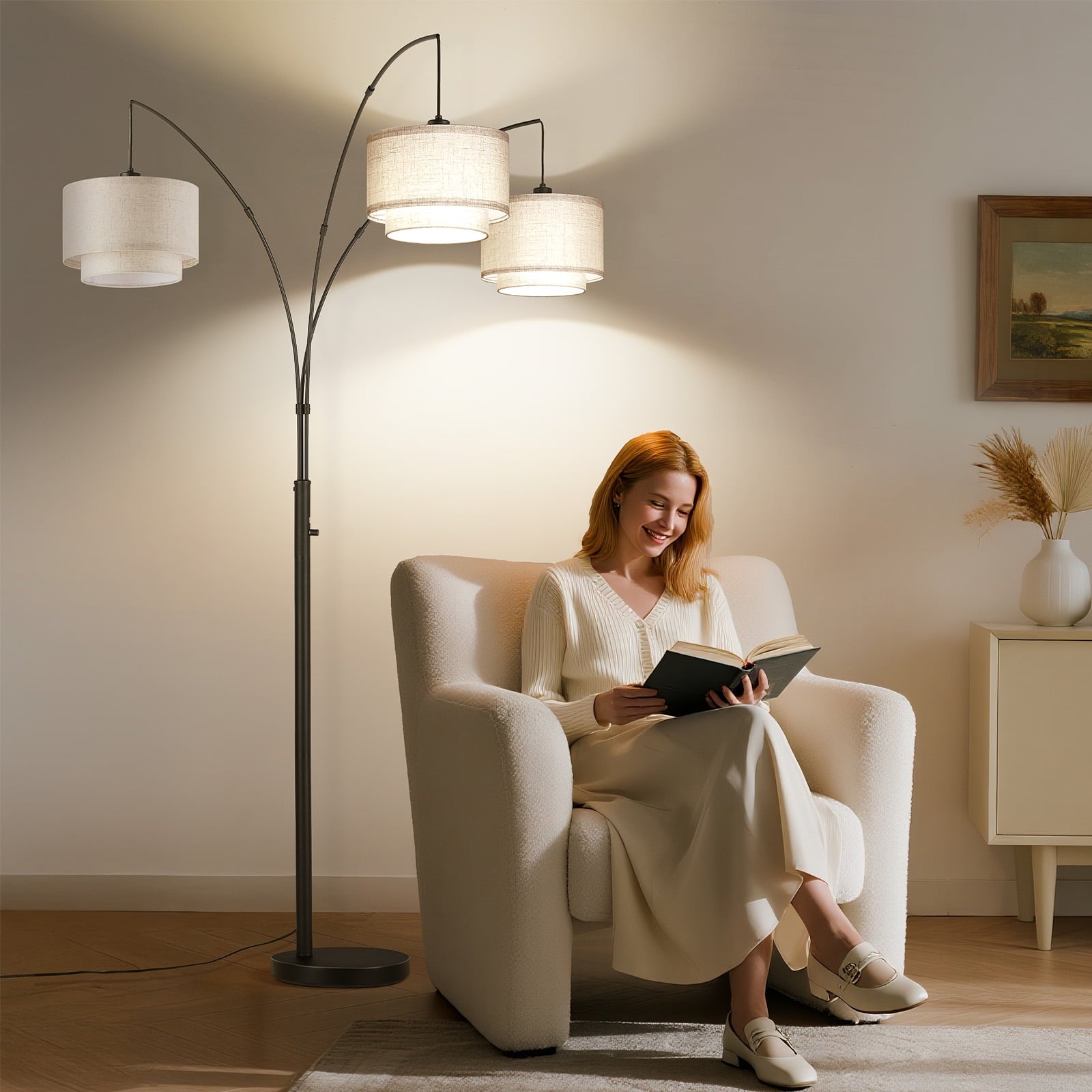 Cozylumi™ 3 Lights Tree Floor Lamp, 81.5" Tall Standing Lamp with Hanging Dual Drum