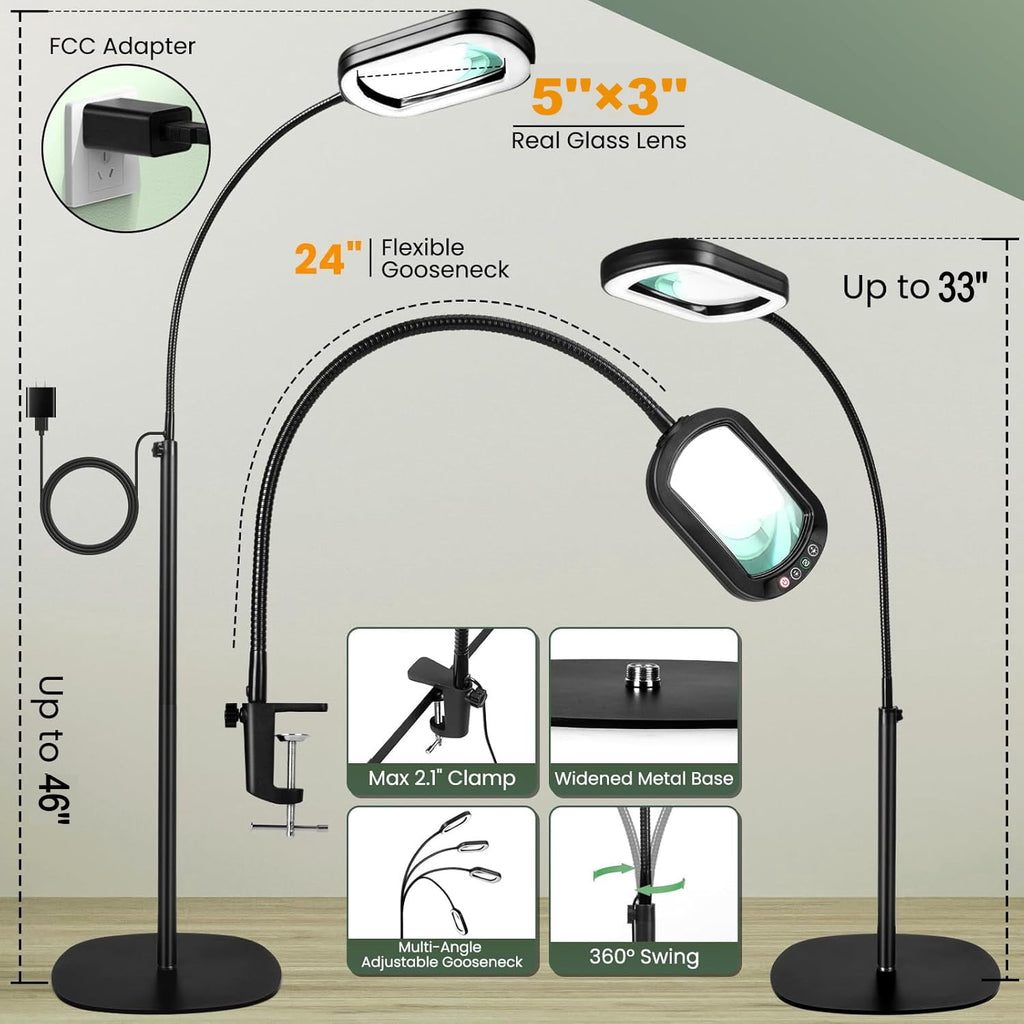 Cozylumi™ Veemagni 3-in-1 Magnifying Glass Floor Lamp with Stand, Rectangular Real