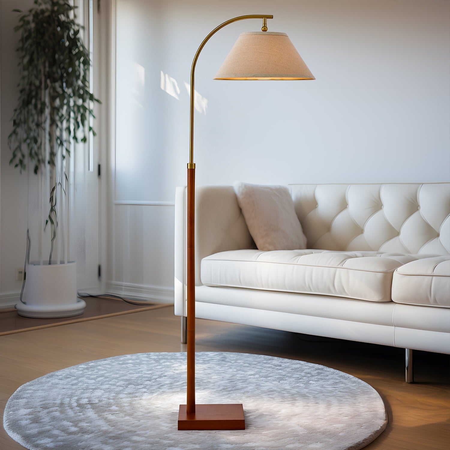 Cozylumi™ 63" Farmhouse Arc Floor Lamp for Living Room,Retro Mdf Metal Standing Lamp