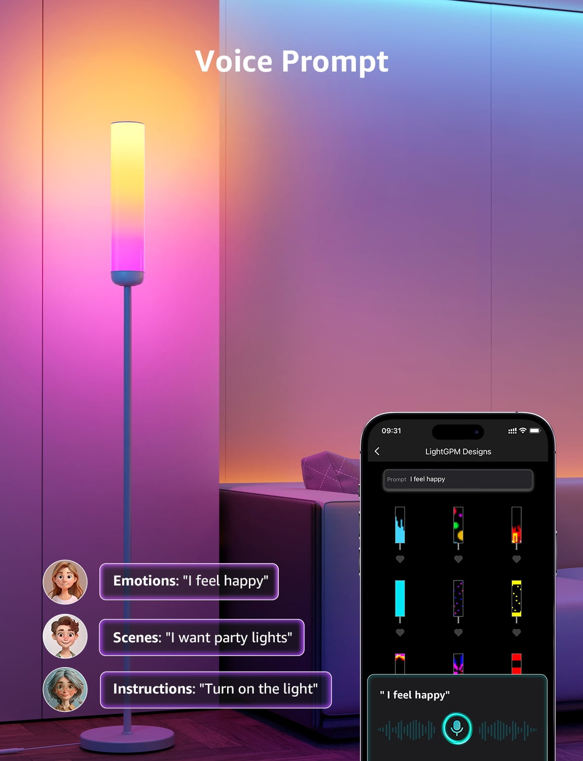 Cozylumi™ Lepro O1 AI Smart LED Corner Floor Lamp with AI Voice Control, RGB + Tunable