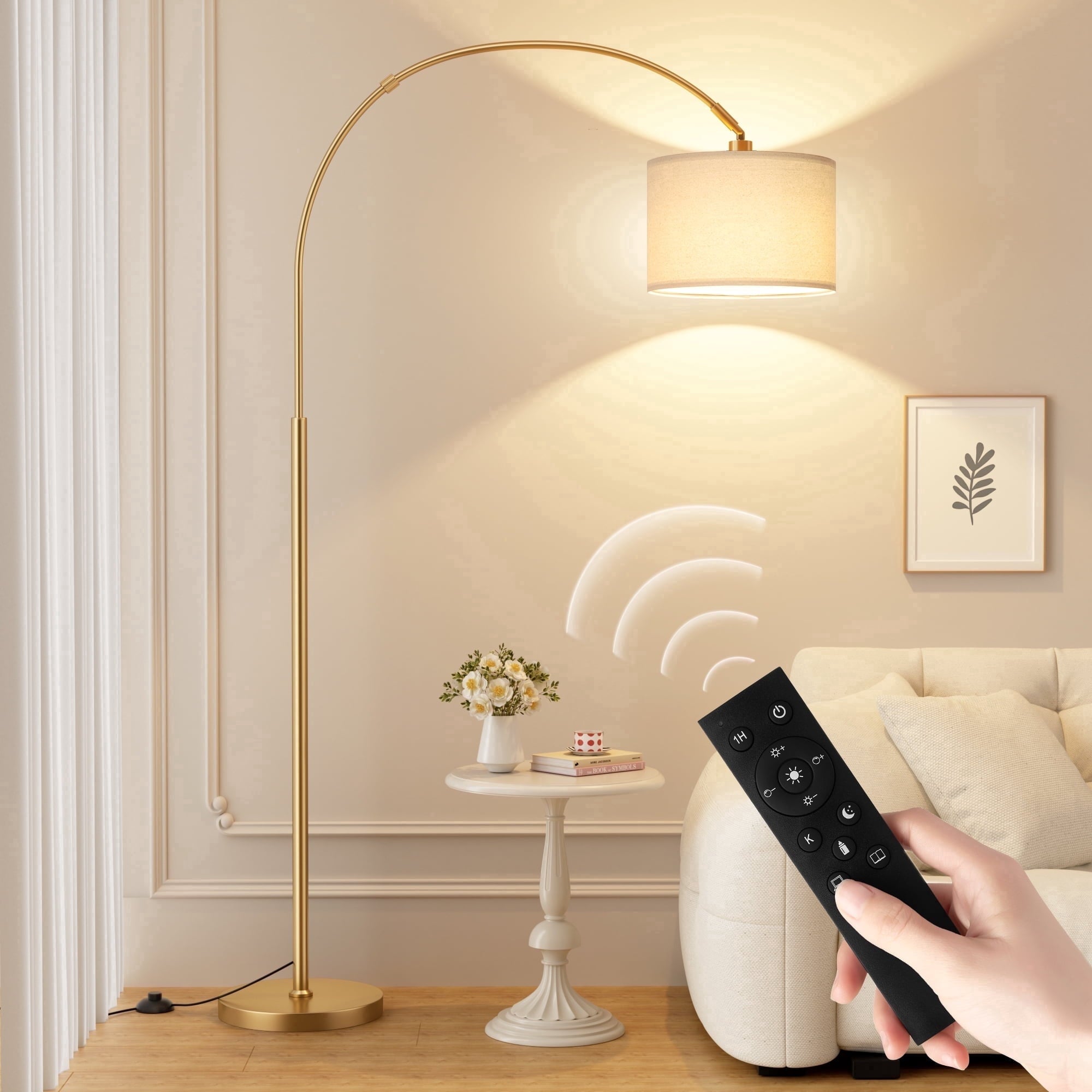 Cozylumi™ NiteLoom 70" Gold Arc Floor Lamps for Living Room, Remote Dimmable Tall