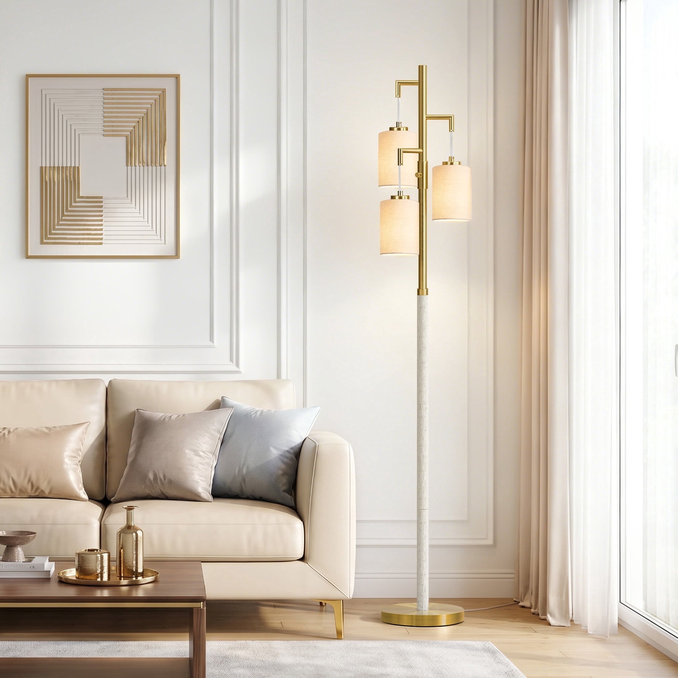 Cozylumi™ 70" Resin Metal Tall Floor Lamp for Living Room with Lamp Shade,Farmhouse
