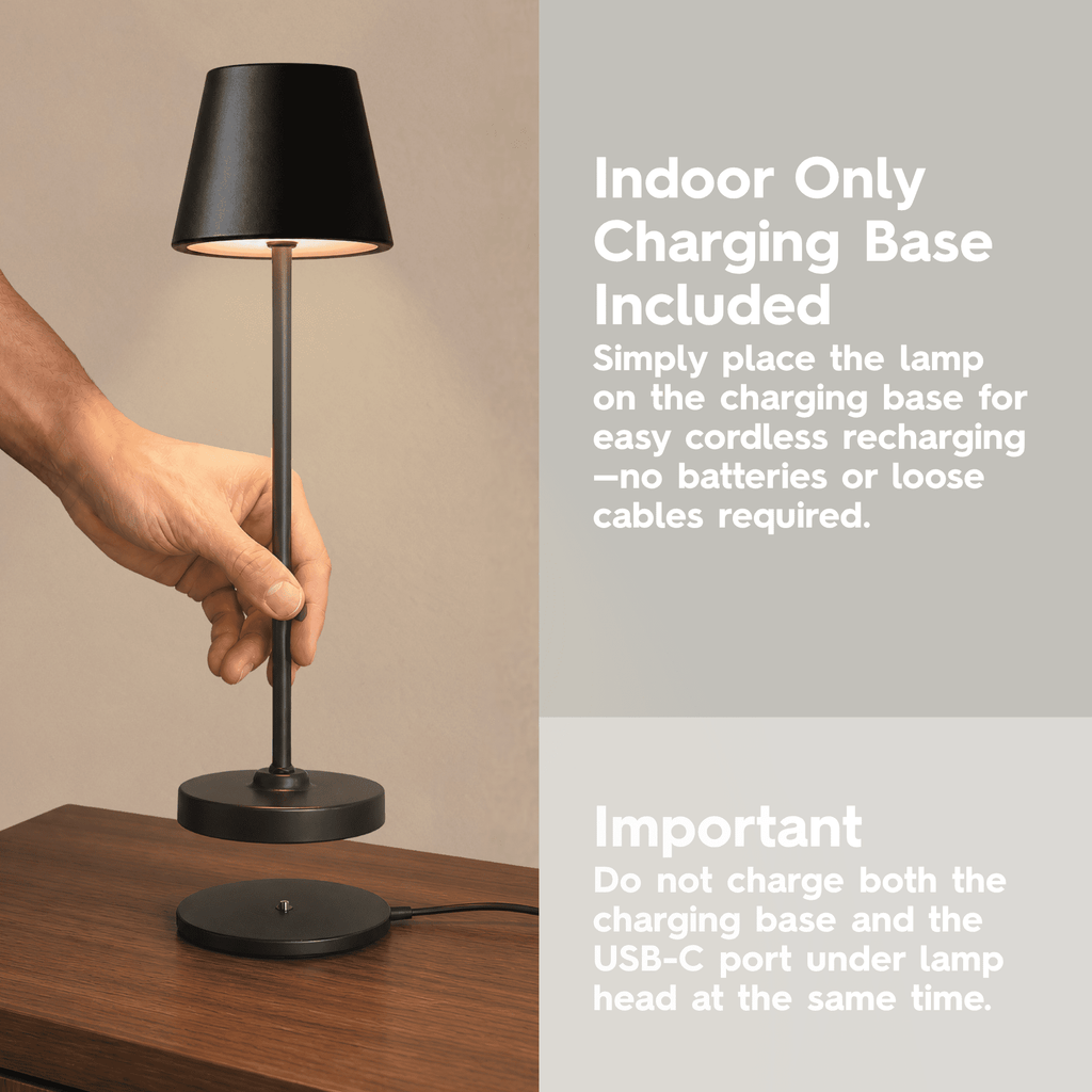 Cozylumi™ 14 Inch Rechargeable Color-Changing Table Lamp, Black, Indoor/Outdoor