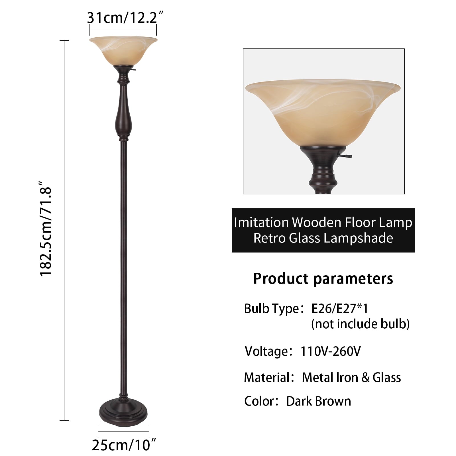 Cozylumi™ HonoDing Floor Lamp for Living Room, Standing Lamp with Glass Shade,Tall