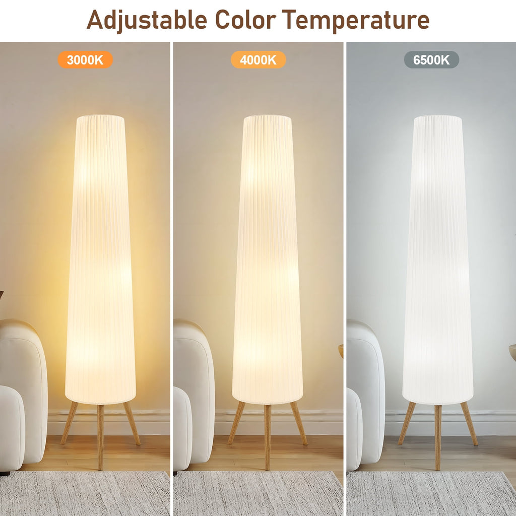Cozylumi™ 60 Inch White Wood Floor Lamp Adjustable Color Temperature Light with Three