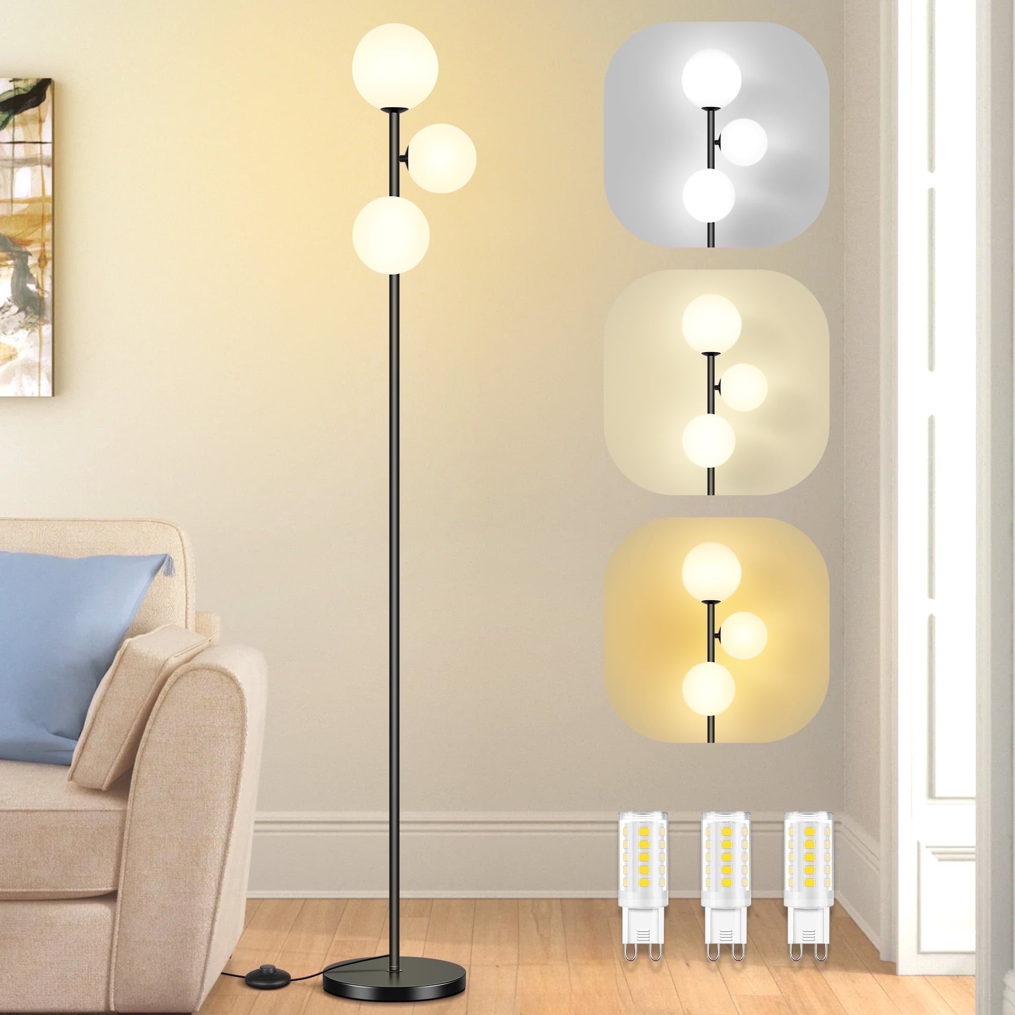 Cozylumi™ 71" Globe Floor Lamp for Living Room Clearance, Modern 3 light Standing Lamp