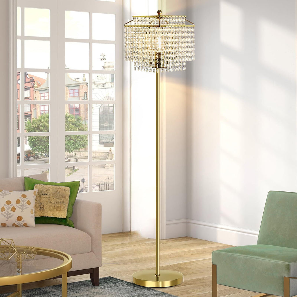 Cozylumi™ Gold Crystal Floor Lamp , Modern Standing Lamps with Double-Layer Lampshade