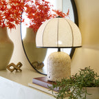 Cozylumi™ Rechargeable 14 in Stone Gourd Table Lamp with Fabric Dome Shade