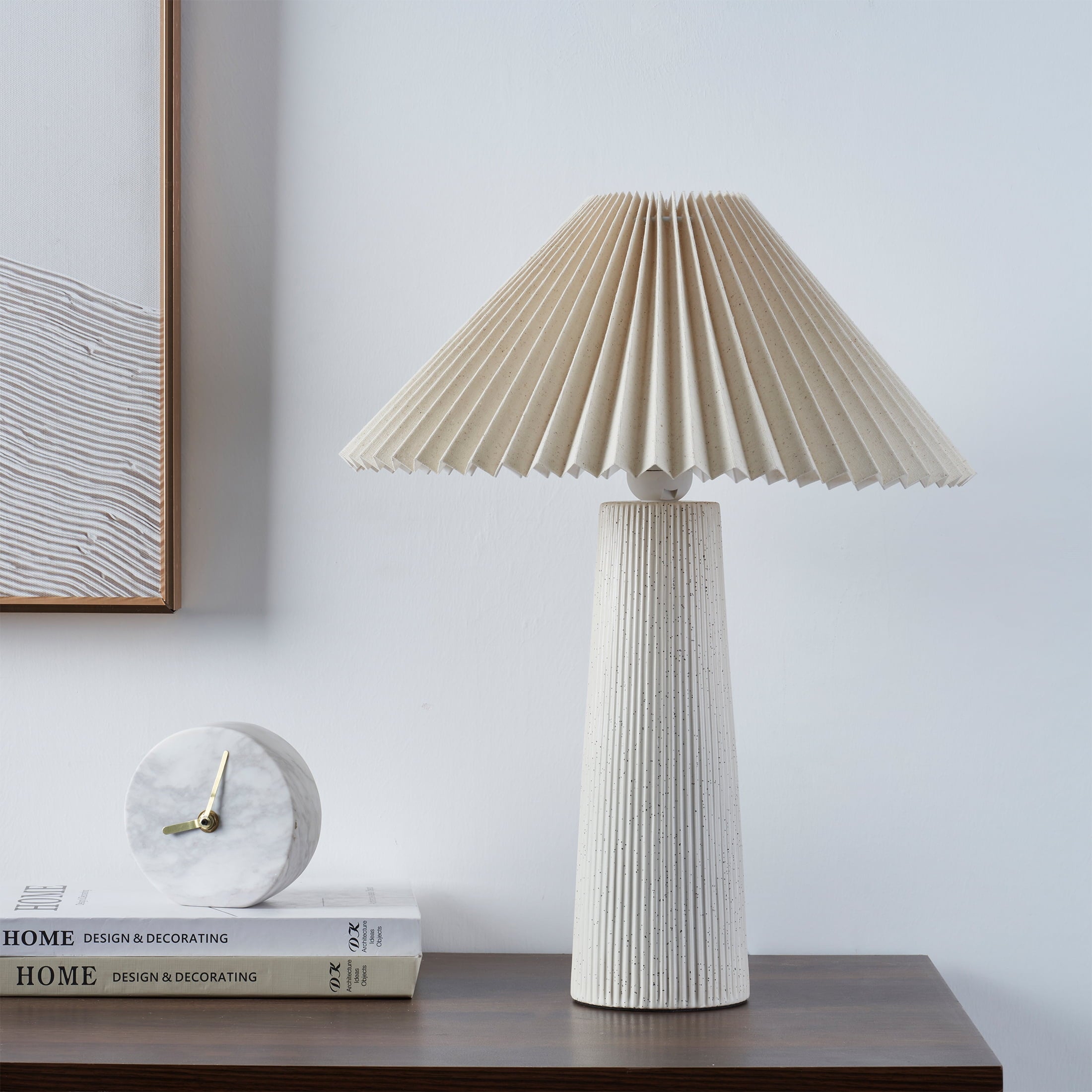 Cozylumi™ 18"in Ribbed Ceramic Table Lamp with Ivory Pleated Shade