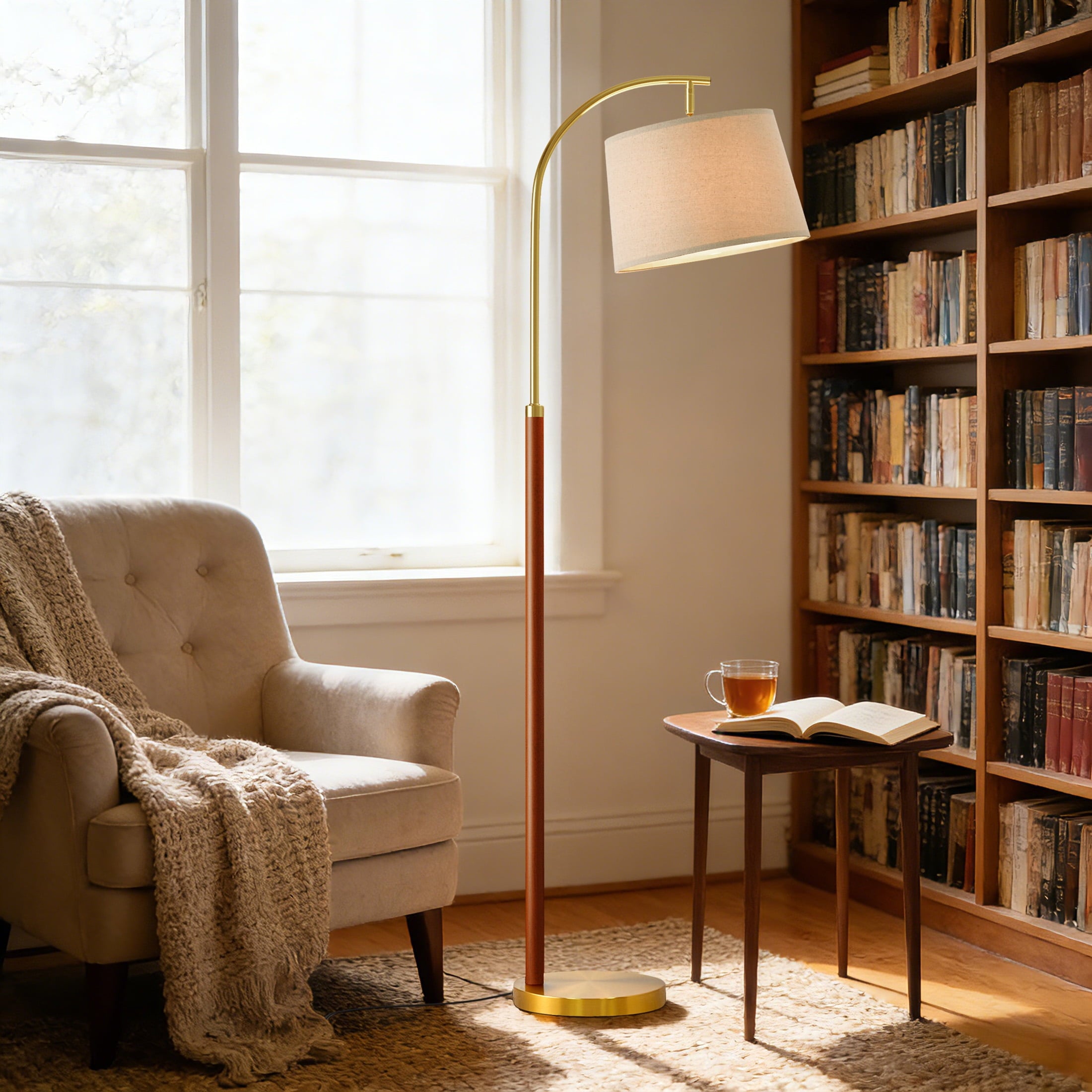Cozylumi™ 62.5" Farmhouse Floor Lamp with Linen Shade, MDF and Metal, Foot Switch