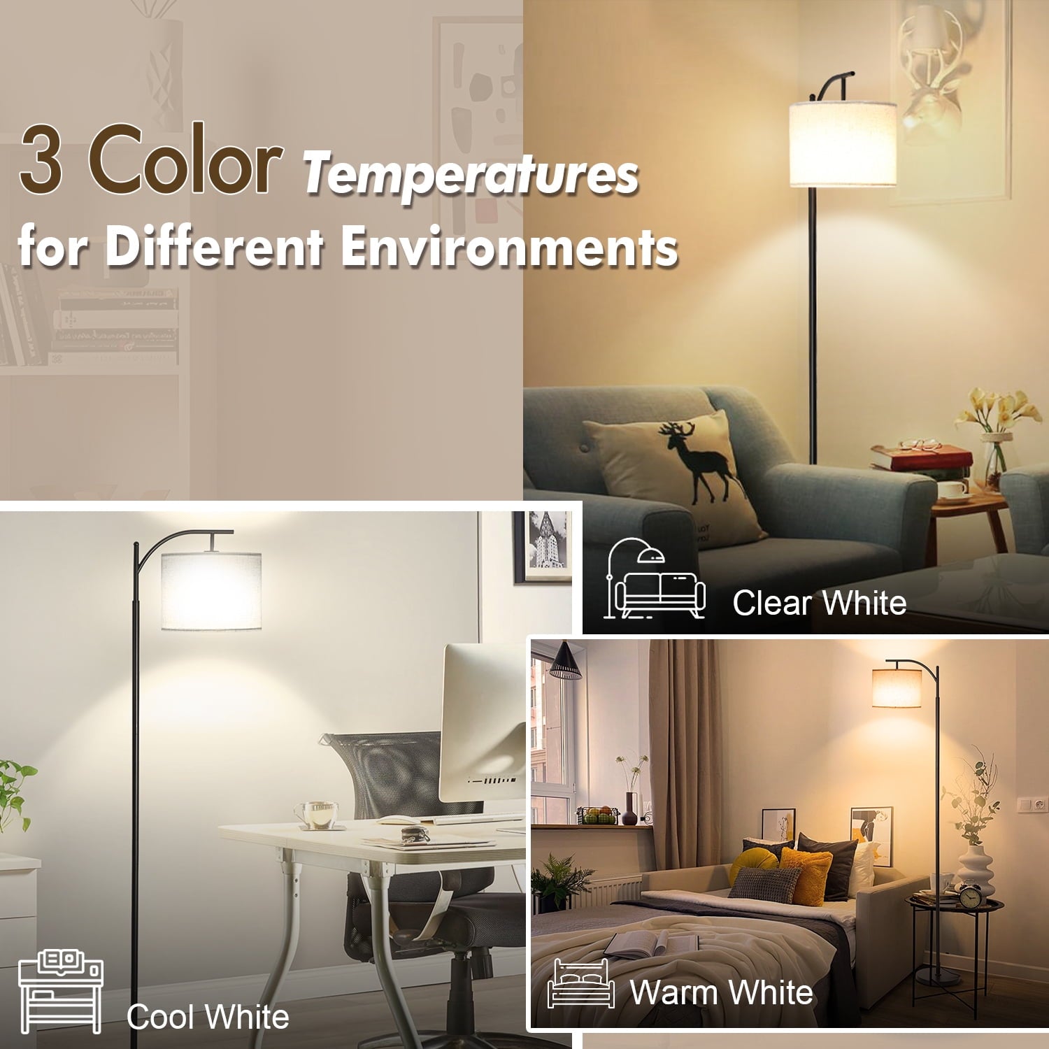 Cozylumi™ Coliware Arc Floor Lamp with 3 Color Temperatures Bulb, Modern Arched