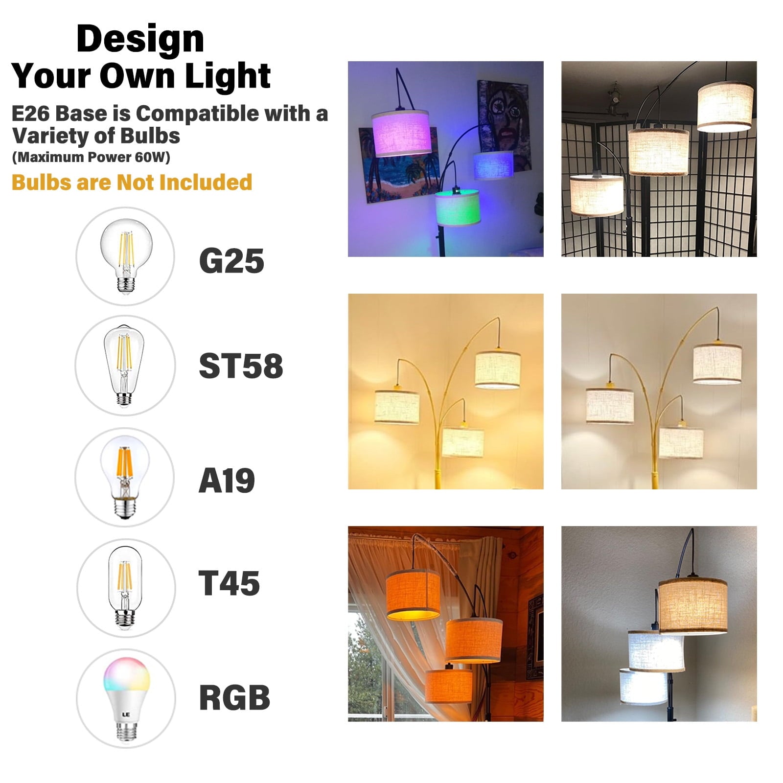 Cozylumi™ 3 Lights Floor Lamp for Living Room, 78" Tall Standing Lamp with Hanging Drum