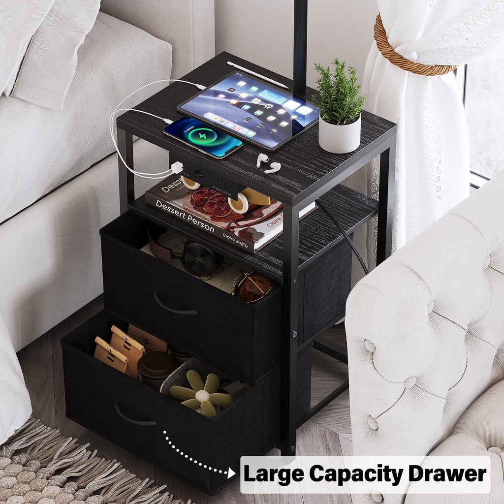 Cozylumi™ Floor Lamp with Table & 2 Drawers, Lamp with USB Port and Outlet, 3 Color Led
