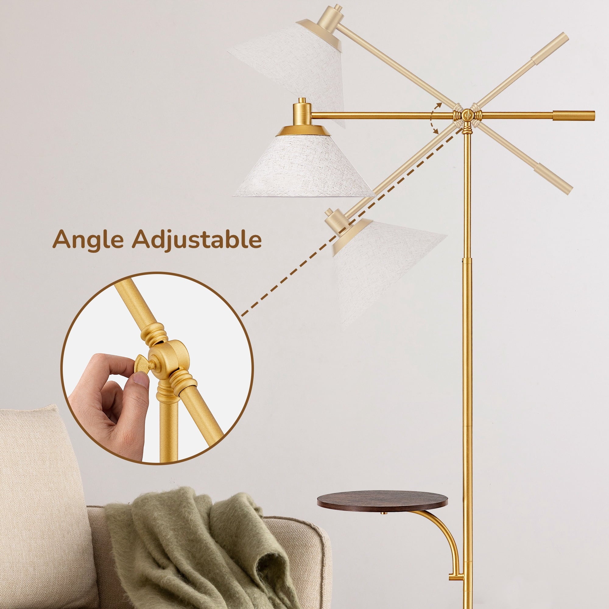 Cozylumi™ 68" Gold Floor Lamp with Table for Living Room, Height Adjustable, 5 Color
