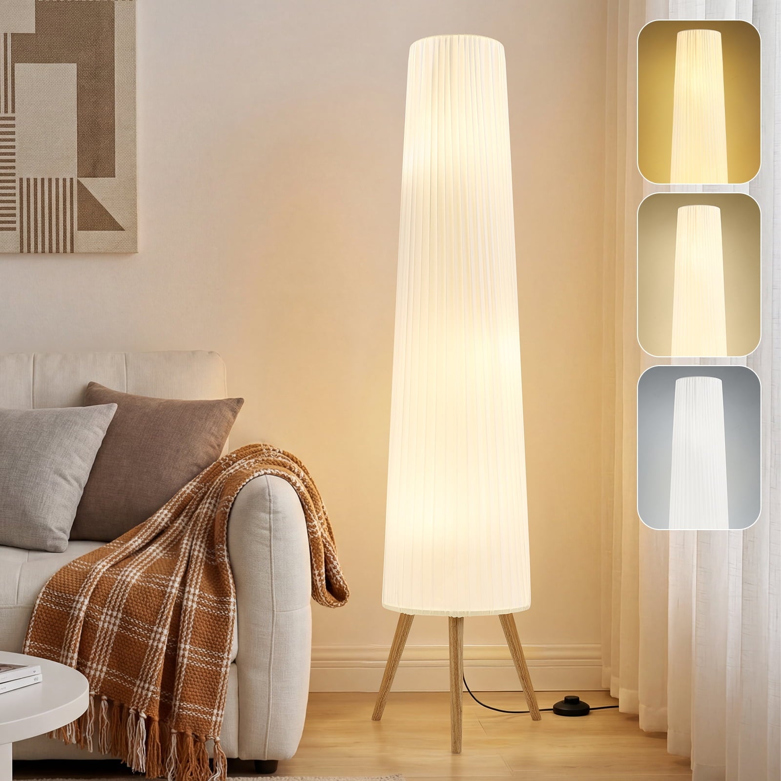 Cozylumi™ 60 Inch White Wood Floor Lamp Adjustable Color Temperature Light with Three