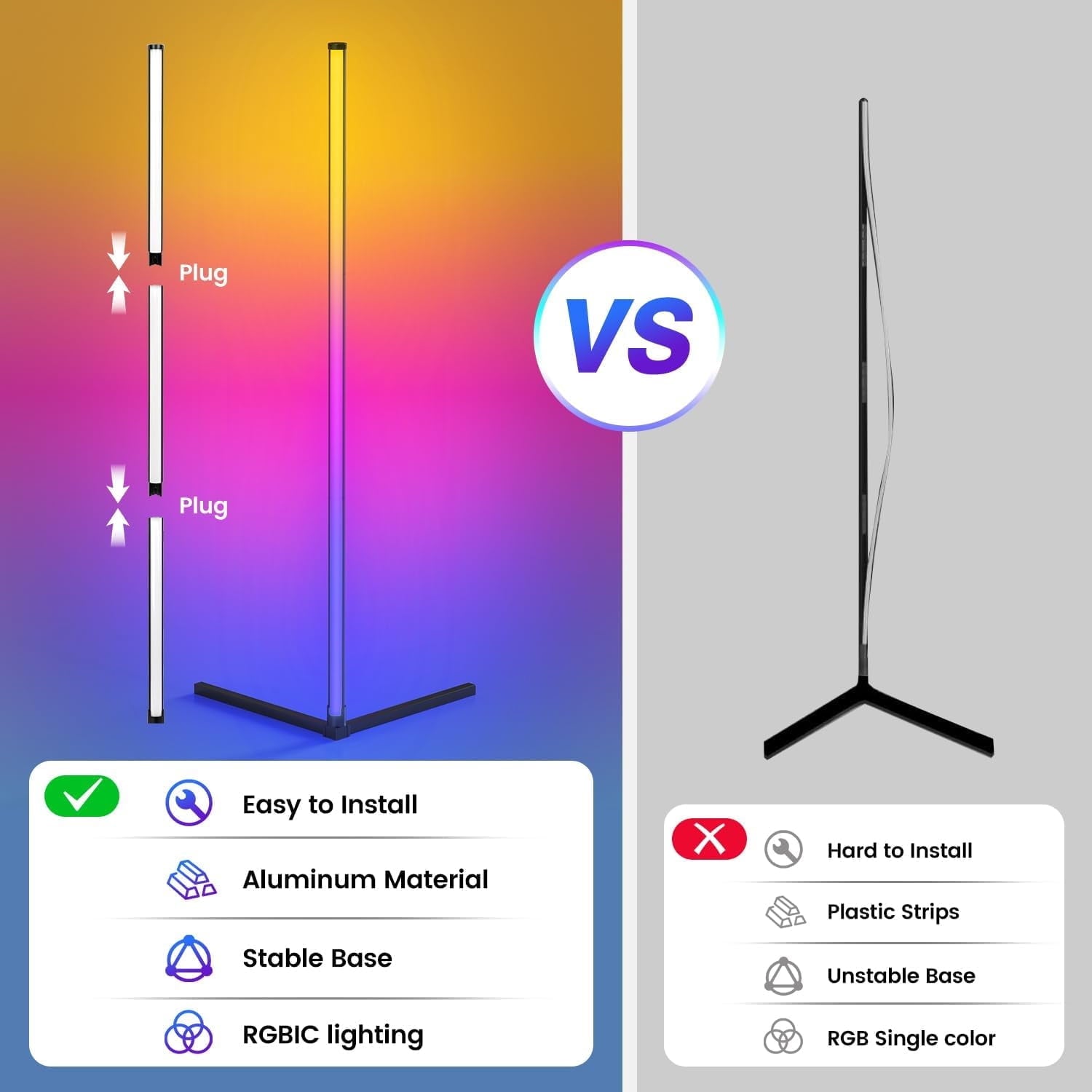 Cozylumi™ LED Corner Floor Lamp,Color Changing Living Room Mood Light,Remote & App