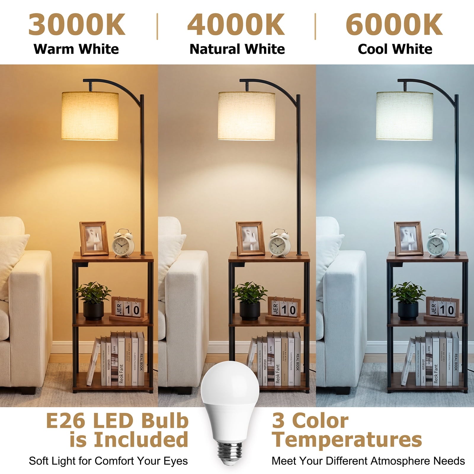 Cozylumi™ Vesteel Floor Lamp with Table, End Table with Charging Station USB & Type-C &