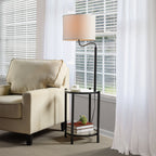 Cozylumi™ Glass End Table Floor Lamp with White Shade, Matte Black, 17"L x 17"W x 54"H