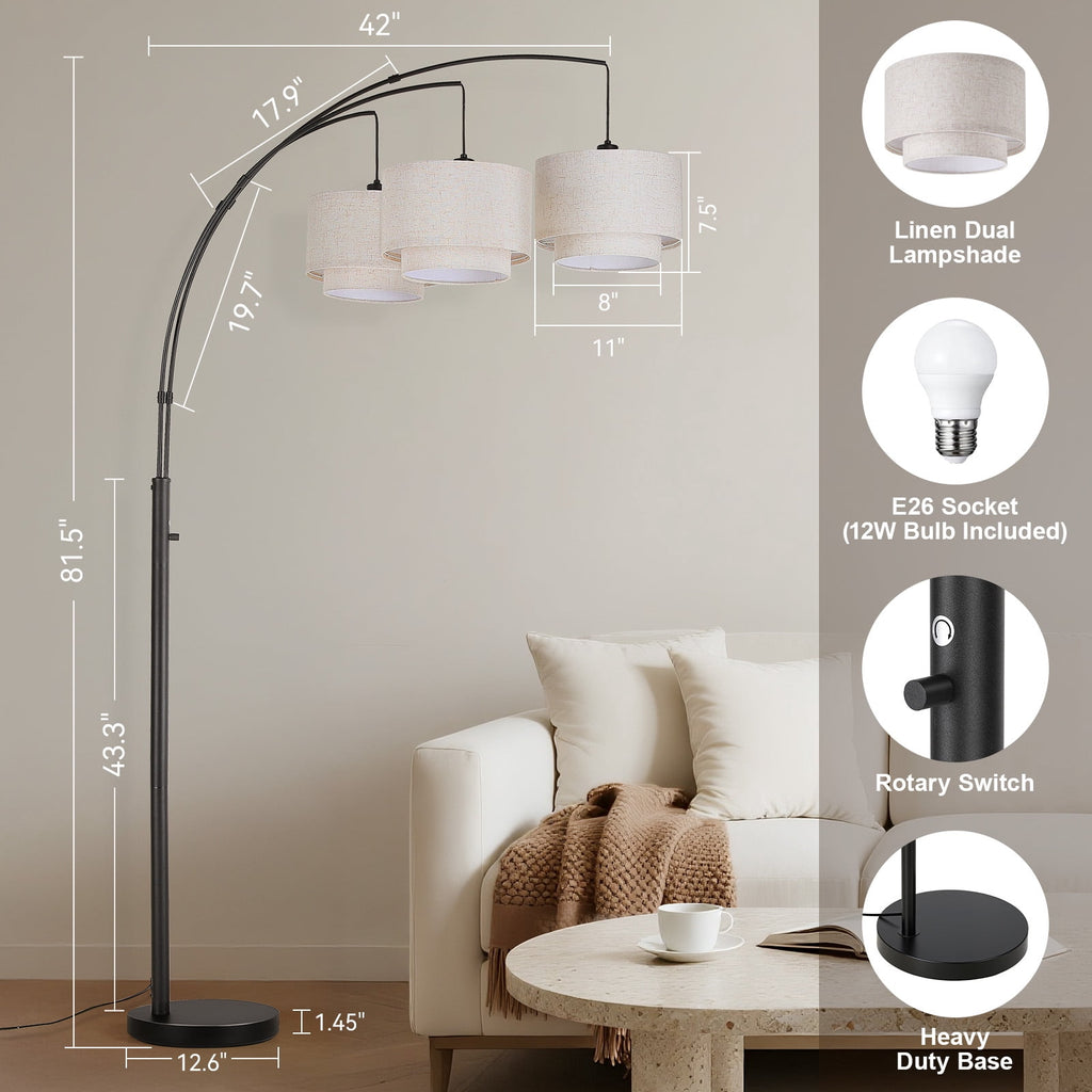 Cozylumi™ 3 Lights Tree Floor Lamp, 81.5" Tall Standing Lamp with Hanging Dual Drum