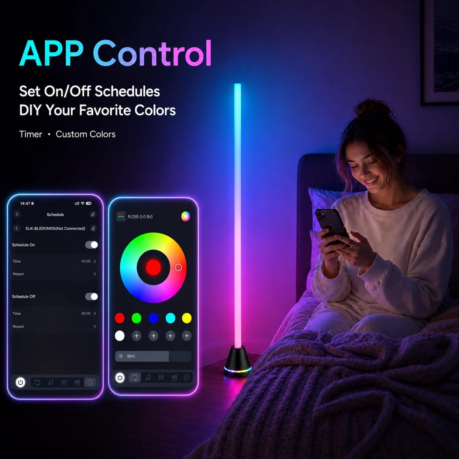 Cozylumi™ LED Floor Lamp, RGB Corner Floor Lamp Music-Sync Color Changing, App Control