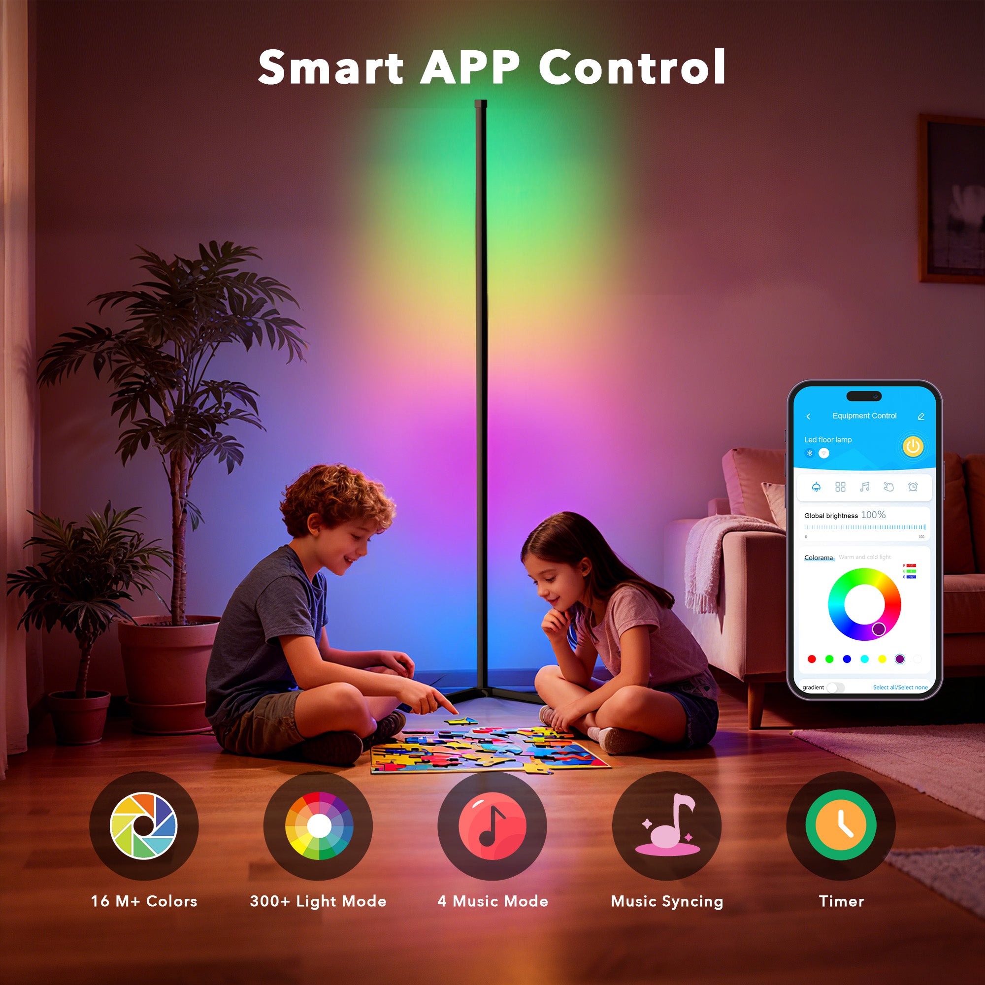 Cozylumi™ VIPLIKE Led Corner Floor Lamp,Smart APP&Remote Control Colors Changing Lamps