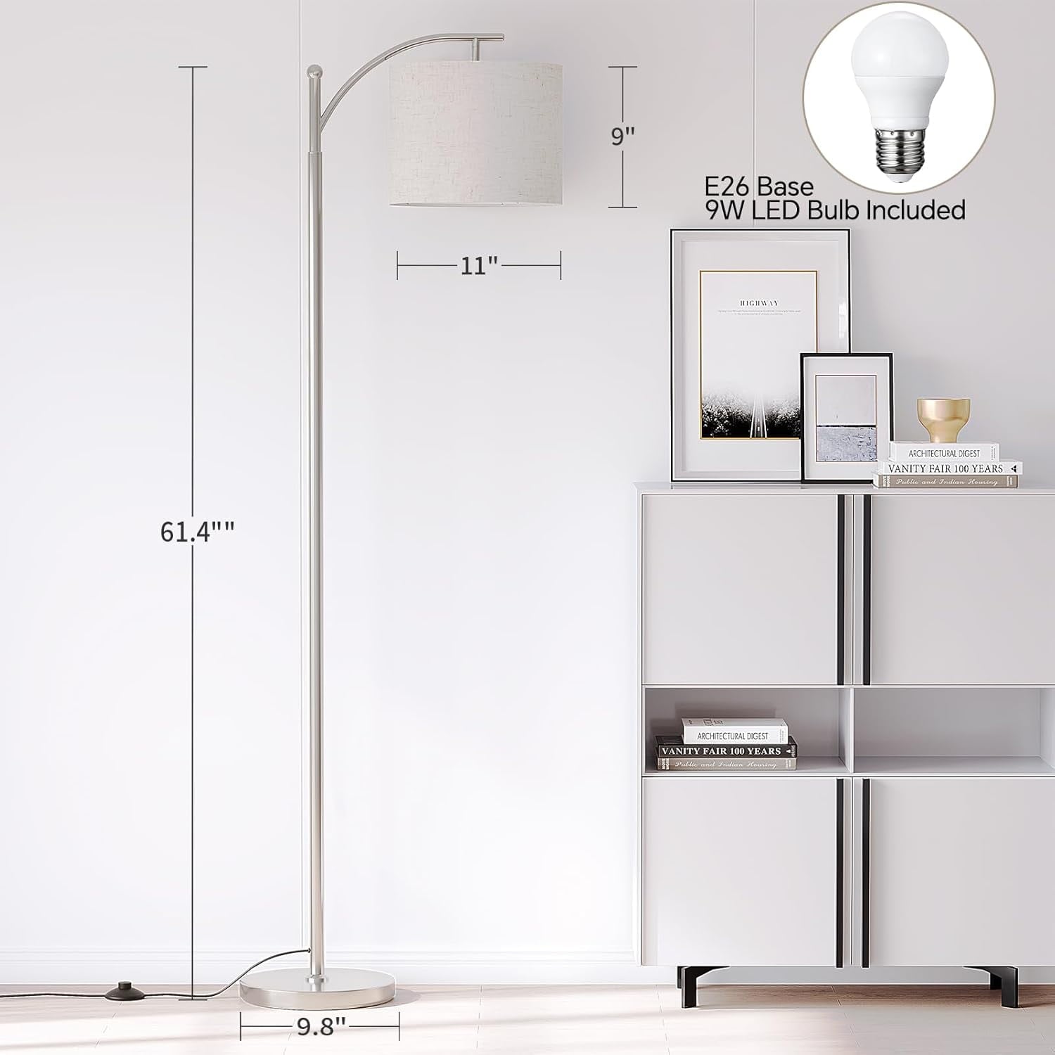 Cozylumi™ Arc Floor Lamp,Modern Floor Lamp with 9W 3 Color Temperatures Bulb,Metal