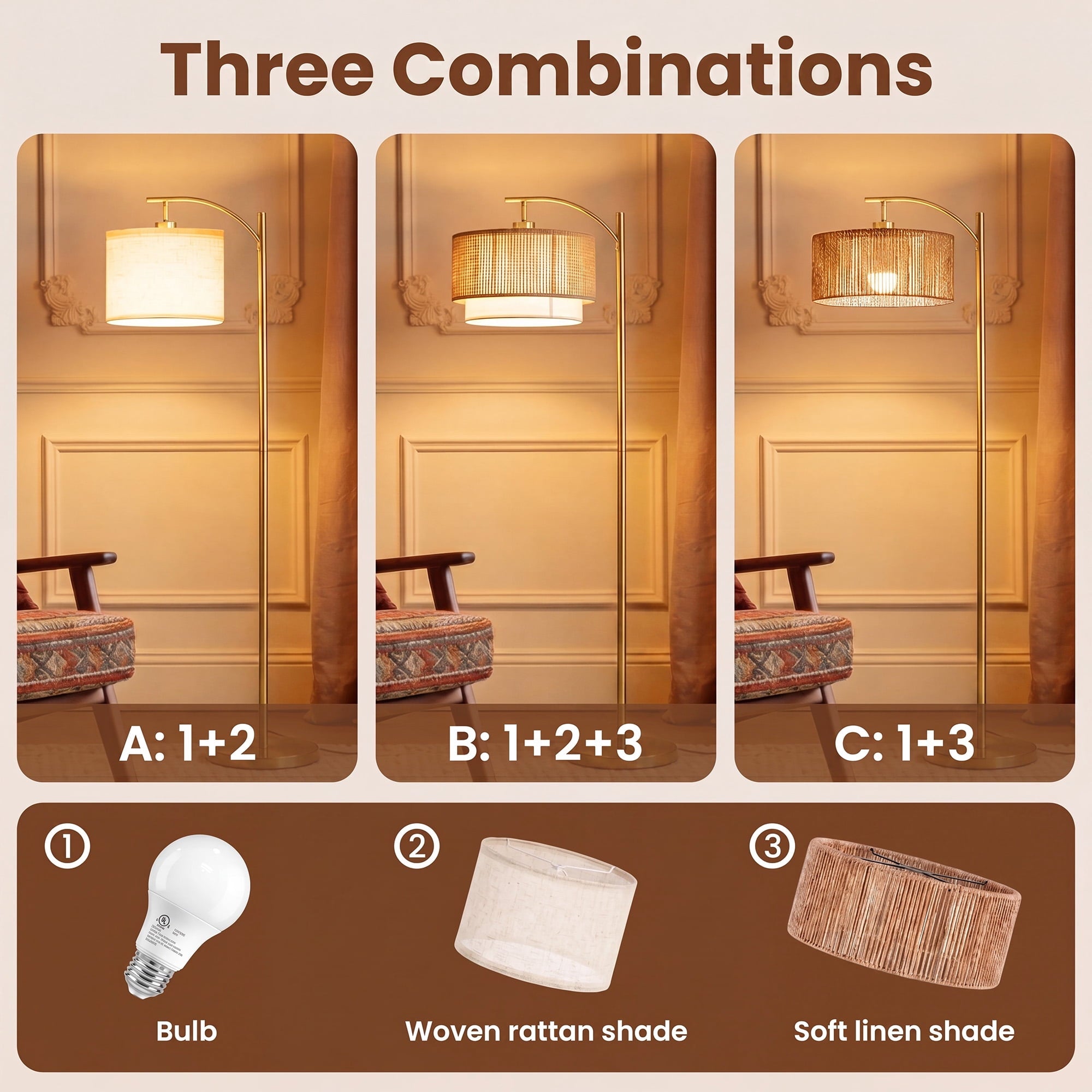Cozylumi™ VOLIVO Floor Lamp for Living Room, 63" Arc Floor Lamp with 3 Color
