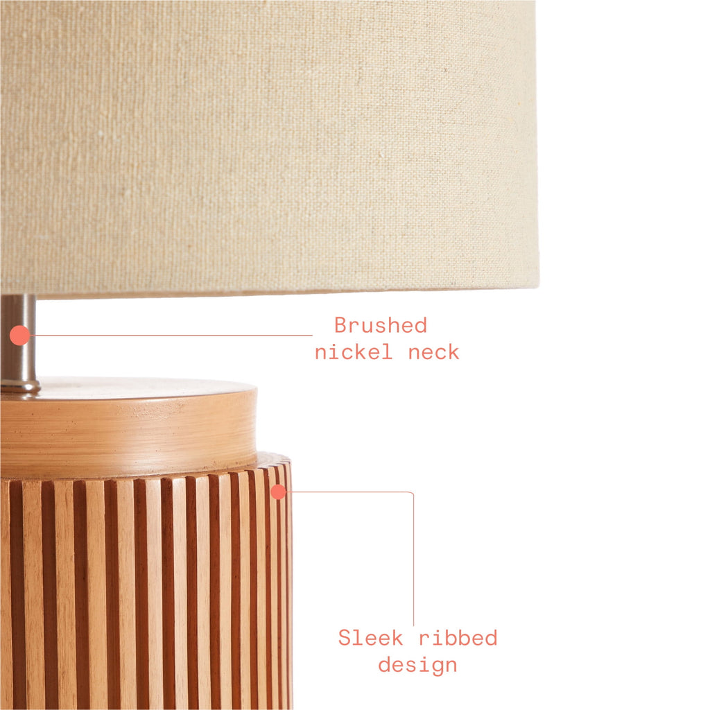 Cozylumi™ Beautiful 10.25" x 10.25" x 14" Brown Faux Ribbed Wood Table Lamp by Drew