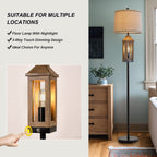 Cozylumi™ 63" 3 Way Dimmable Farmhouse Floor Lamp with 2 Light Sources ,Brown Metal