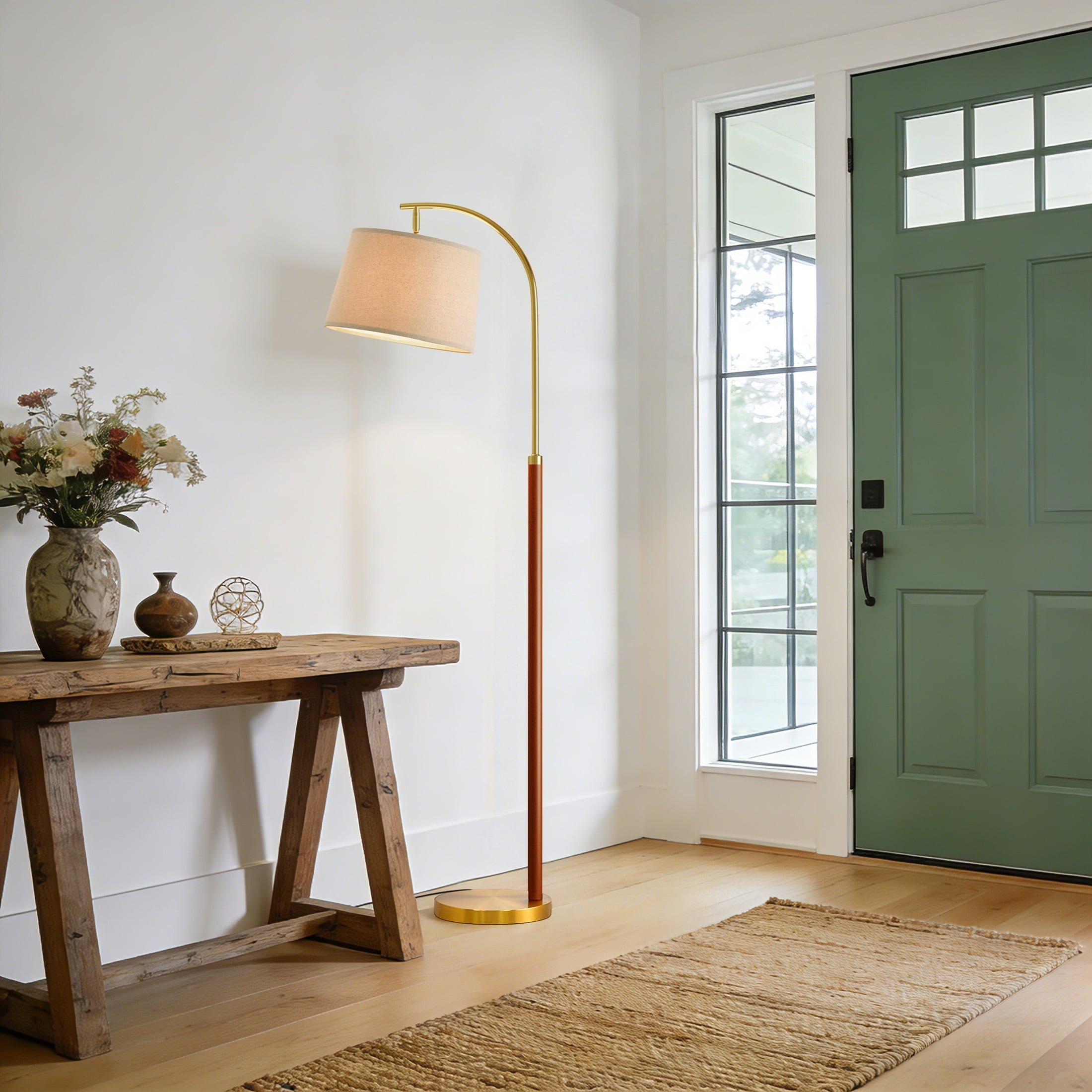 Cozylumi™ 62.5" Farmhouse Floor Lamp with Linen Shade, MDF and Metal, Foot Switch