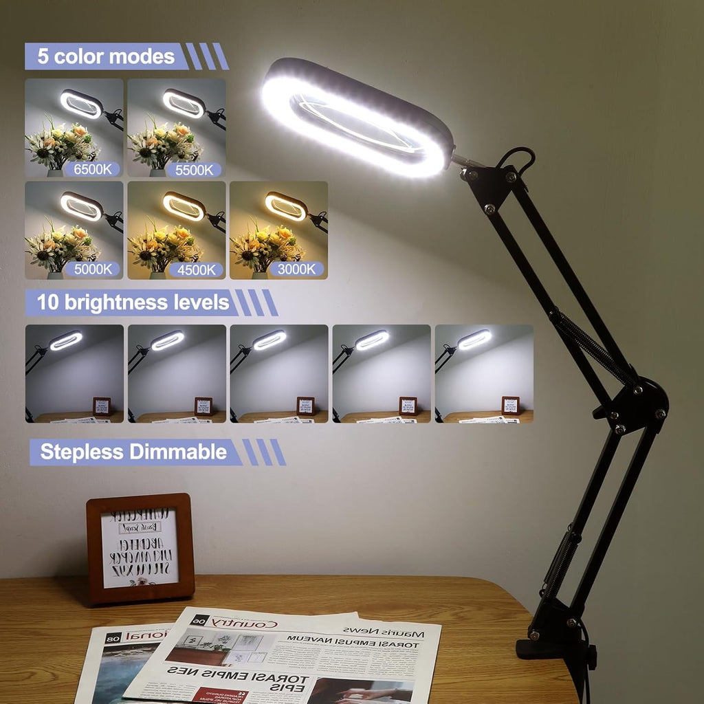 Cozylumi™ Rectangle Magnifying Glass with Light and stand, 5*3 Inch Real Glass 5 Color