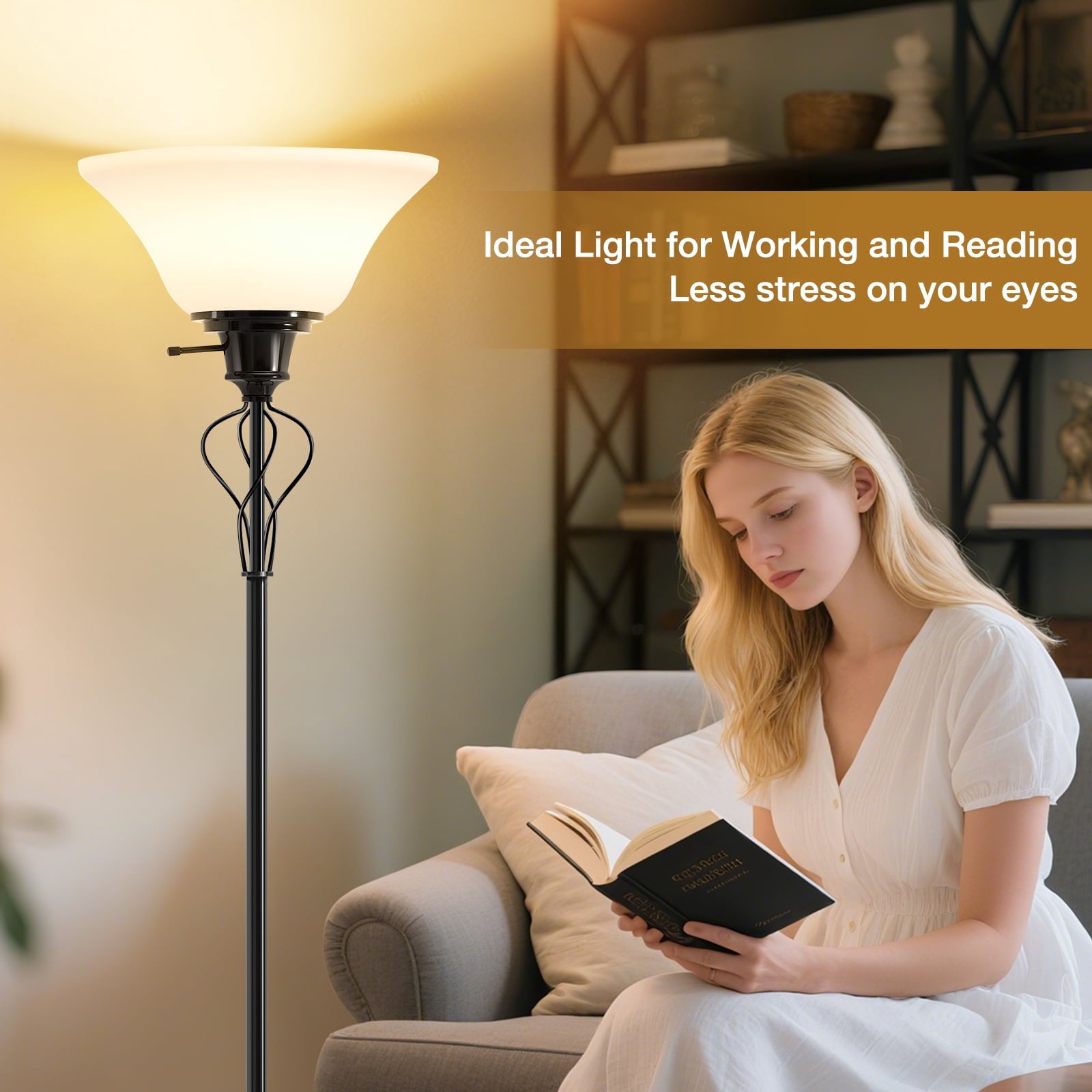 Cozylumi™ Floor Lamp for Living Room,70in Black Standing Lamps with Sturdy Metal Base