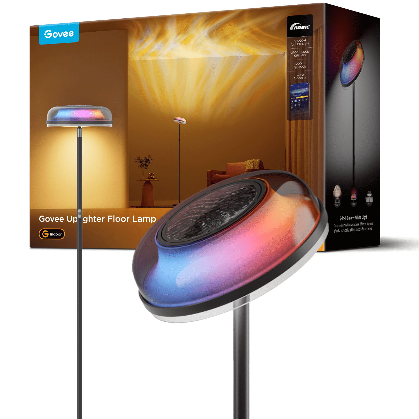 Cozylumi™ Govee Floor Lamp RGBIC Ripple Projector Modern Style - LED, Dimmable, 1000lm