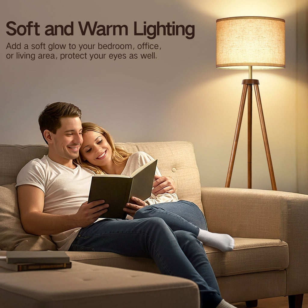 Cozylumi™ Wood Tripod Floor Lamp with Shelves, Dimmable Standing Lamps with Remote