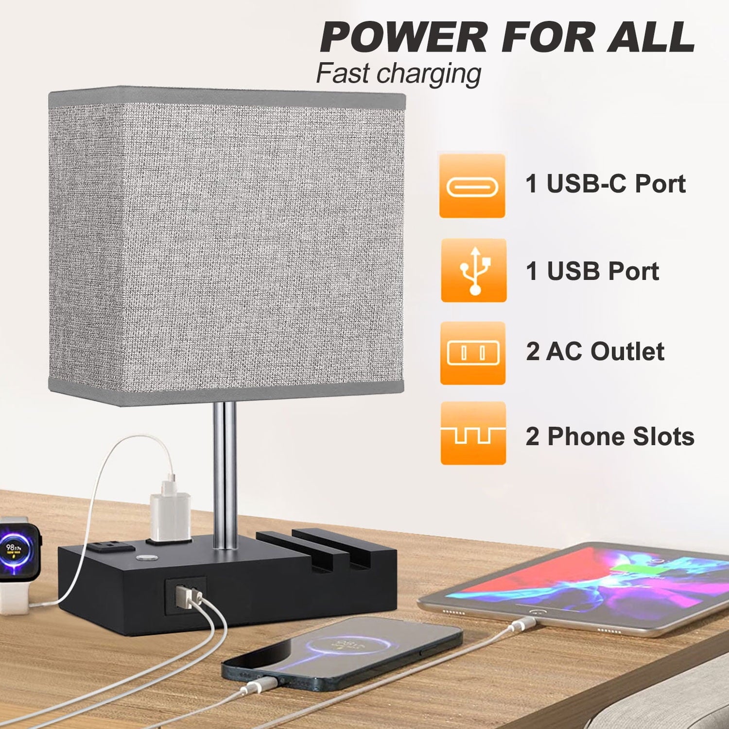 Cozylumi™ GVDV HOME Table Lamp for Bedroom with Fast USB A&C Charging Ports, Bedside
