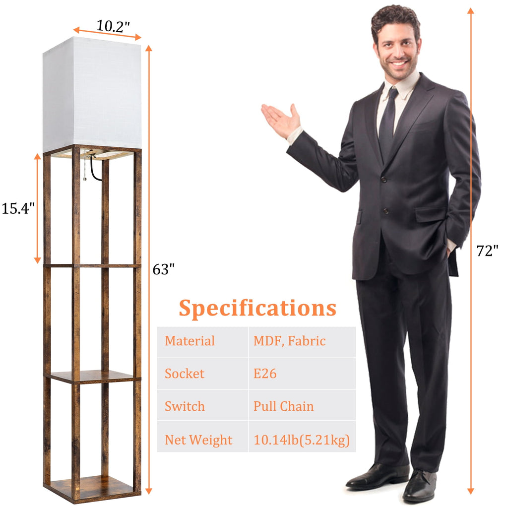 Cozylumi™ Floor Lamp with Shelves, Modern Dimmable Solid Wood Standing Lamp for Living
