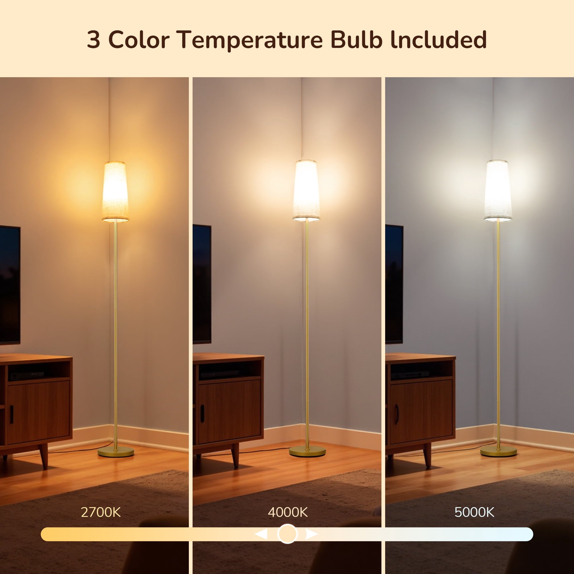 Cozylumi™ 65in Gold Floor Lamps for Living Room, Pole Lamps with Foot Switch, for