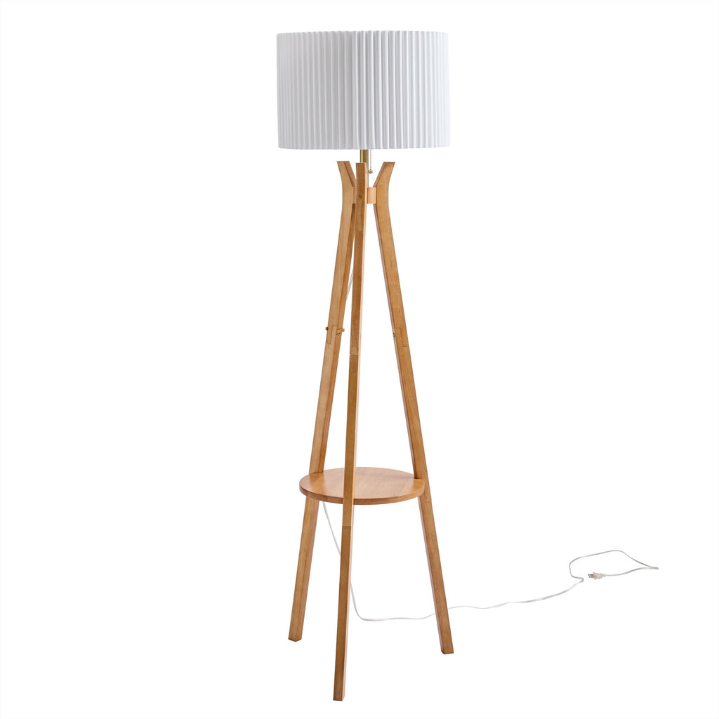 Cozylumi™ 63 in Natural Wood Tripod Floor Lamp with Pleated Shade