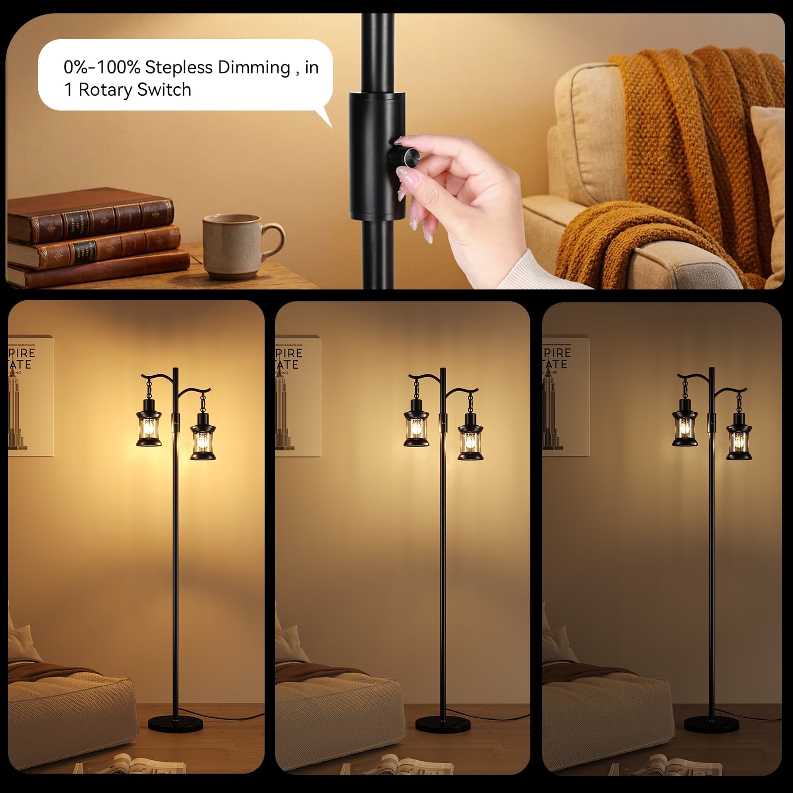 Cozylumi™ 63" Modern Floor Lamps with Stepless Dimming, 2 Light Glass Floor Lamps for