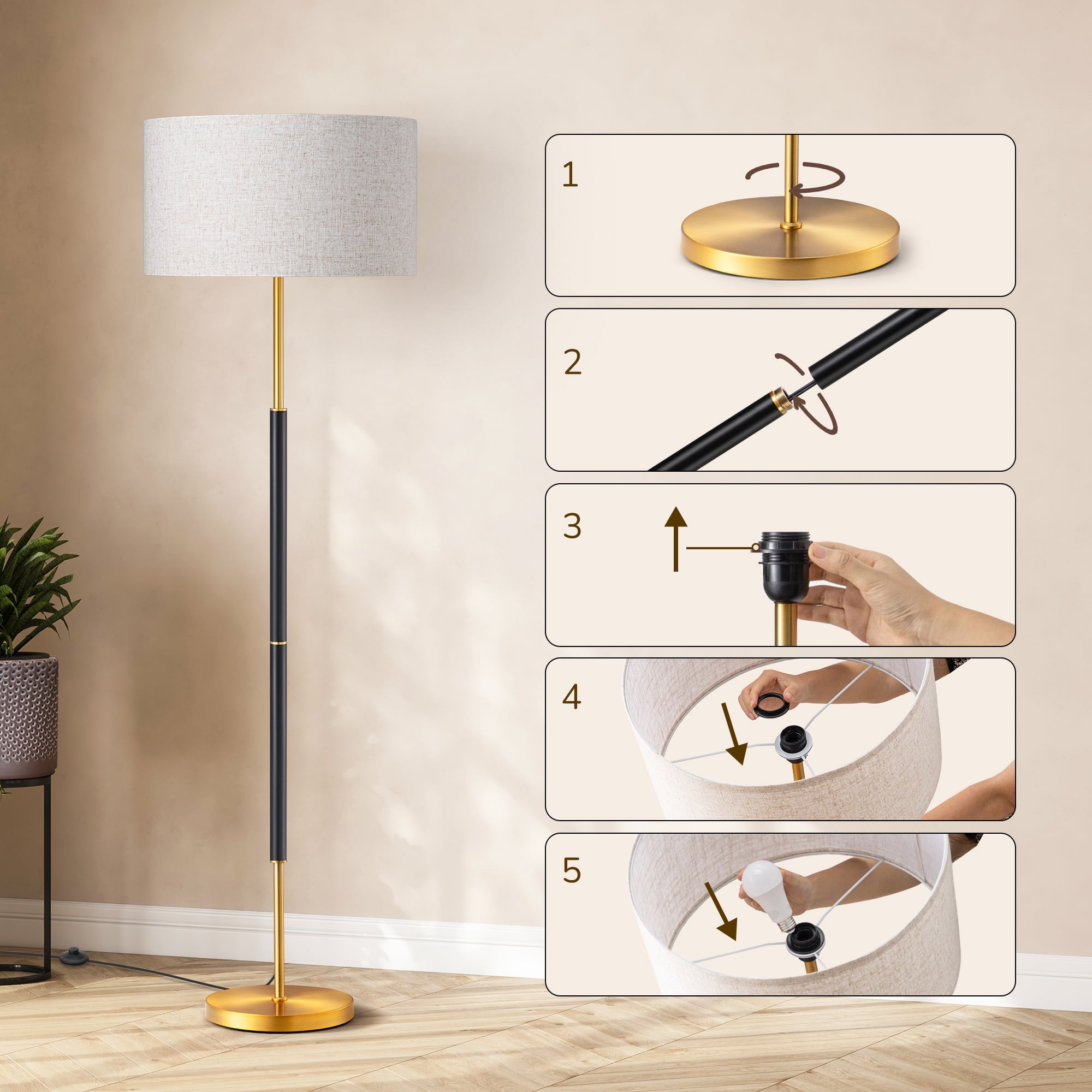 Cozylumi™ 65 inch Mid-Century Modern Floor Lamps for Living Room, Retro Floor Lamps