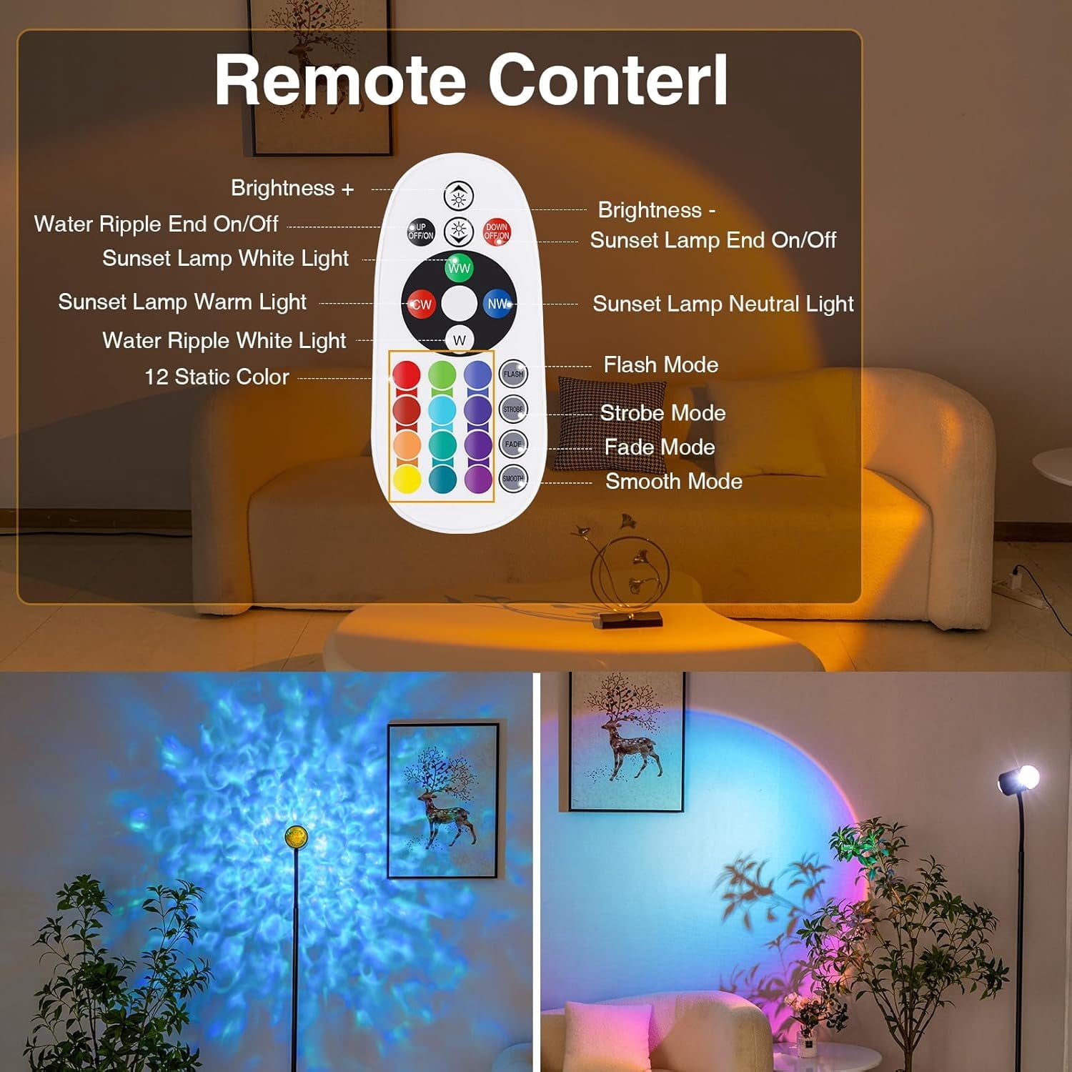 Cozylumi™ KAIPARA Sunset Projection Floor Lamp, Ocean Wave Atmosphere LED Standing Lamp