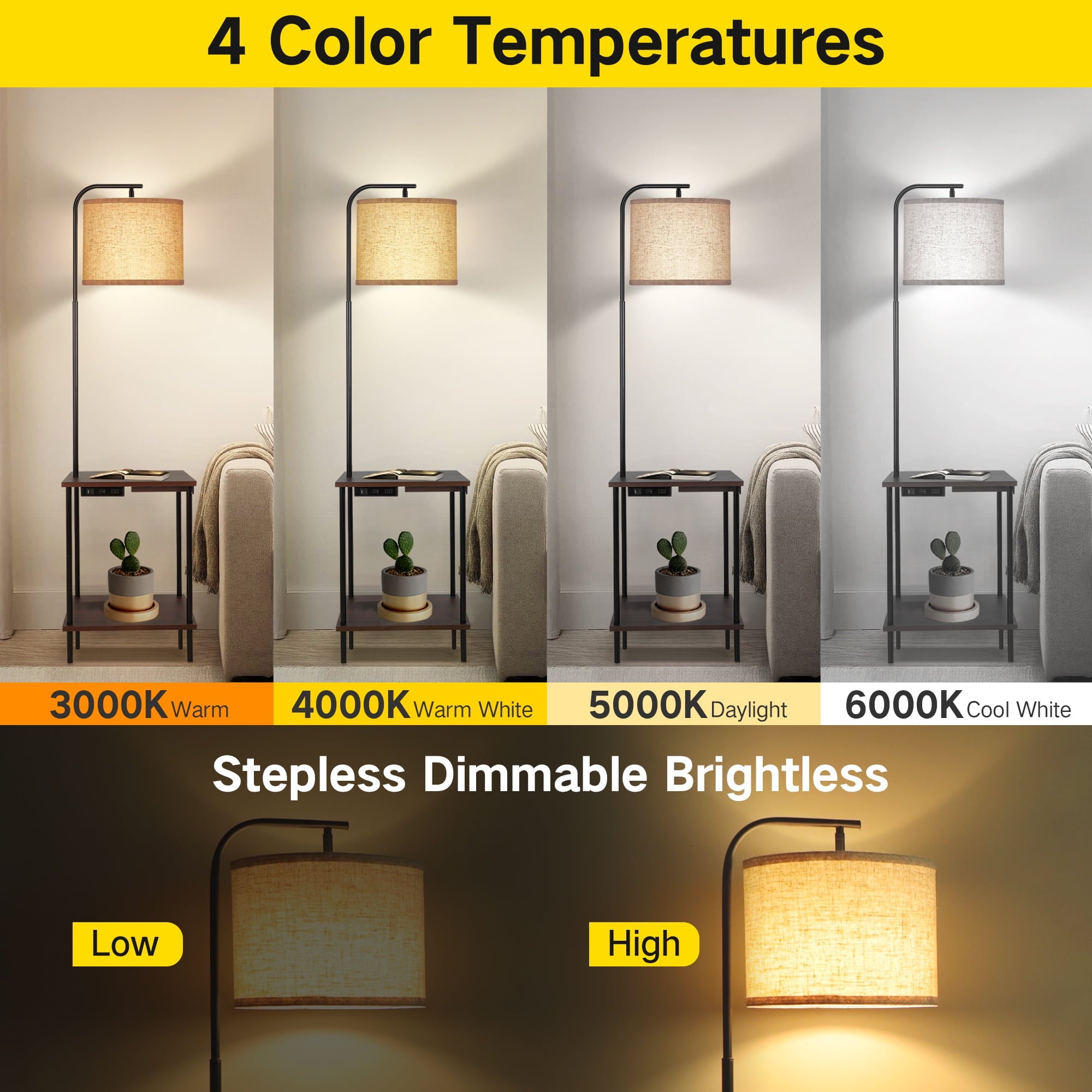 Cozylumi™ Floor Lamp with Table, End Table with Lamp for Living Room with USB & Type C