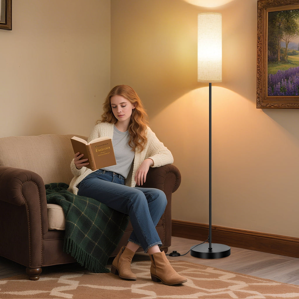 Cozylumi™ 67" Floor Lamp, Modern Standing Lamp with Beige Linen Shade, Black Pole with