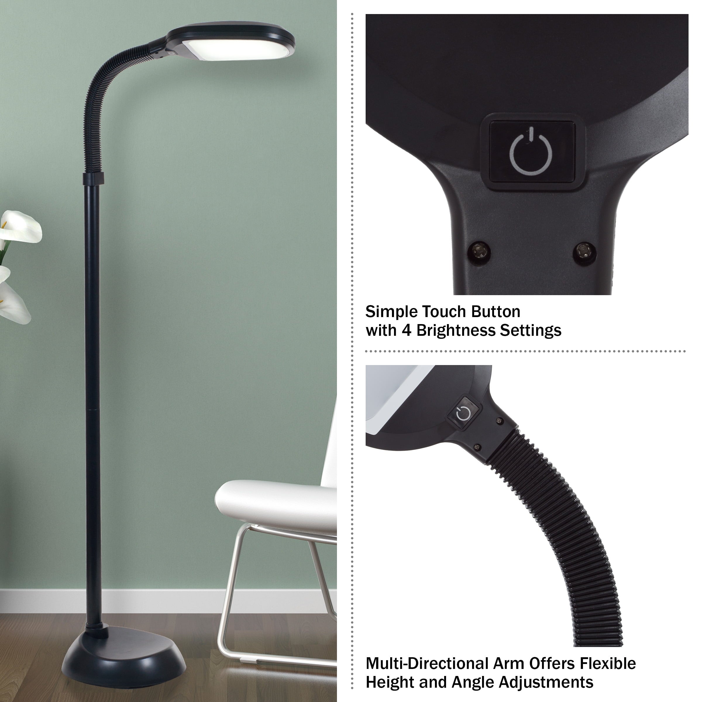 Cozylumi™ Natural Sunlight LED Floor Lamp with Bendable Neck 60 Inch Black
