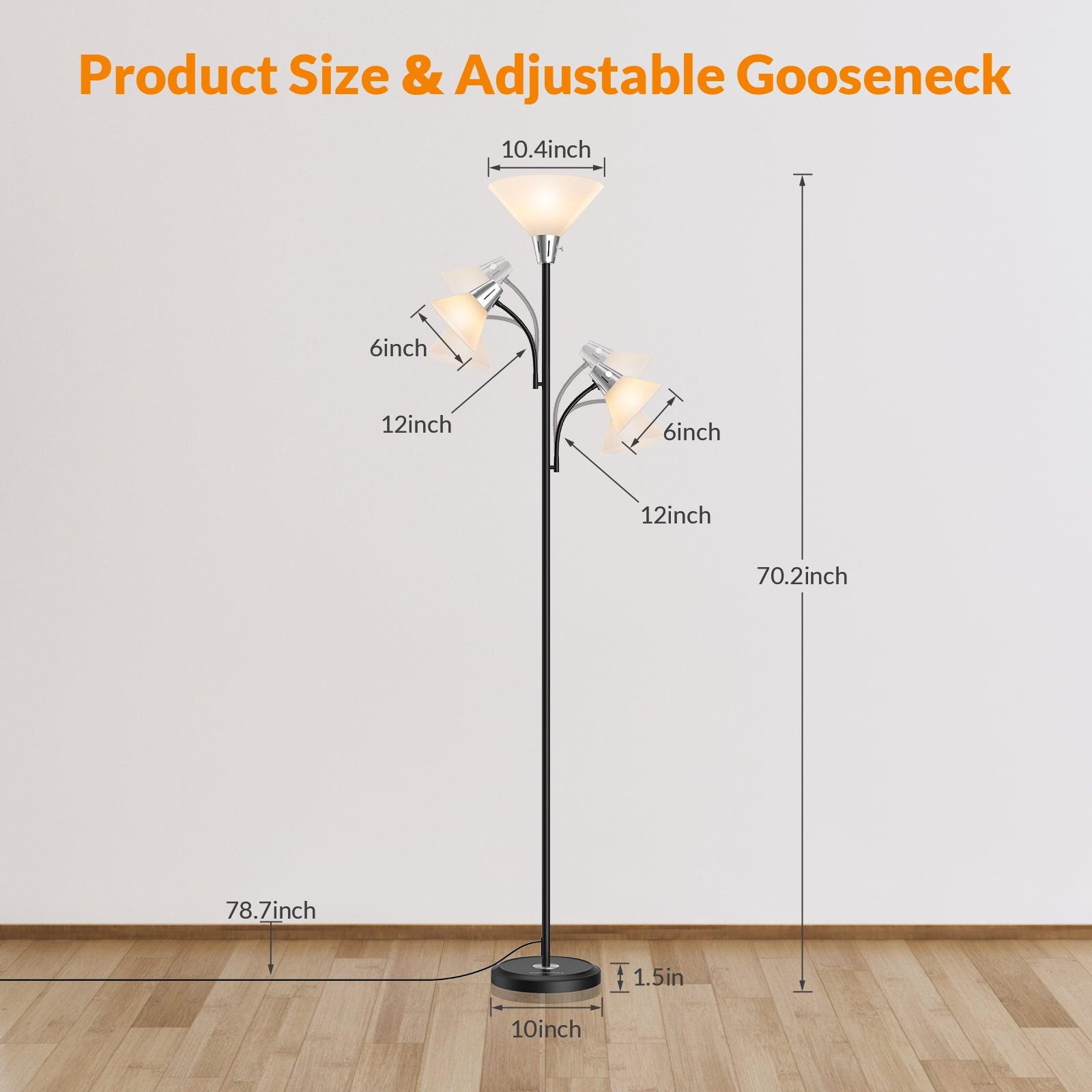Cozylumi™ 3-Head LED Floor Lamp with Adjustable Reading Lights, 3000K Warm White