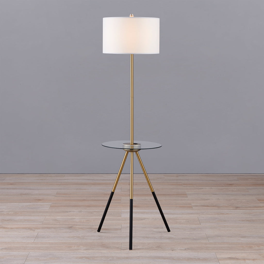 Cozylumi™ Teamson Home Myra Floor Lamp with Glass Table and Built-In USB Port, Gold/Black