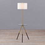 Cozylumi™ Teamson Home Myra Floor Lamp with Glass Table and Built-In USB Port, Gold/Black